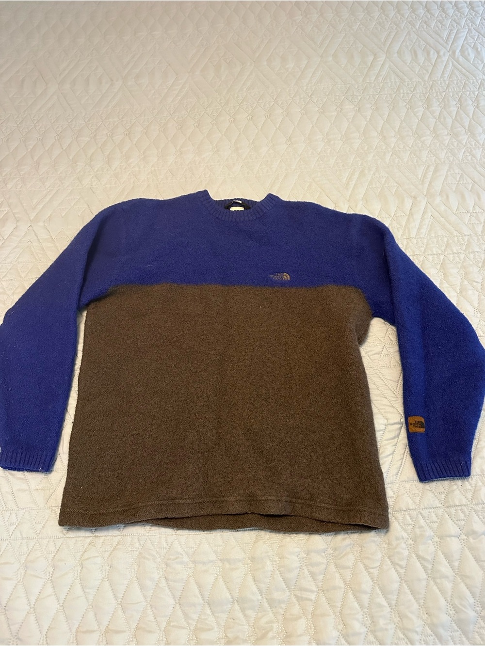 Vintage 90s The North Face Wool Crewneck Sweater Mens Blue Brown Colorblock L